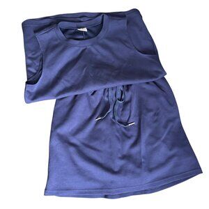 Sleeveless Tank Top Drawstring Skort Set Medium Navy Blue Elastic Pockets